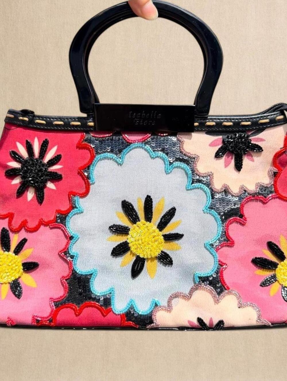 Isabella Fiore Y2K beaded floral handbag with top handle